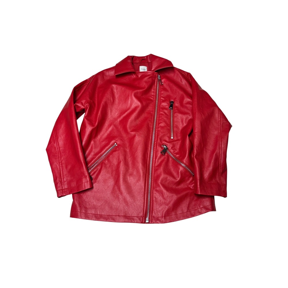 Maeve Anthropologie Red Faux Leather Moto Jacket Asymmetric Zip Womens XXS